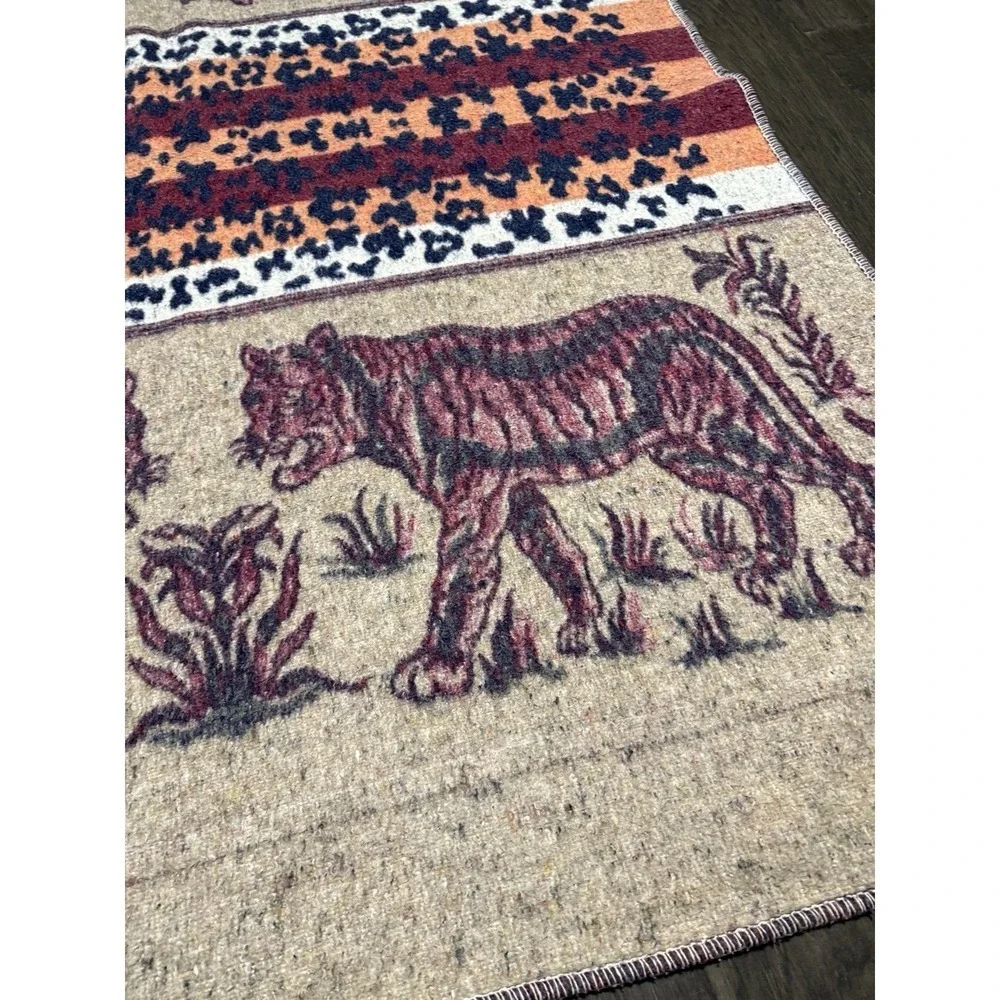 Vintage Artesania Textil Peru Tiger Blanket Full Throw Reversible 61